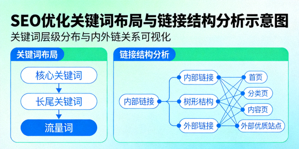 SEO优化图表展示关键词布局与链接结构分析示意图